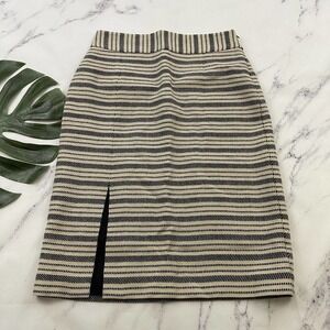 Maeve Anthropologie Marin Midi Pencil Skirt Sz 10 P Cream Black Slit Wool Blend
